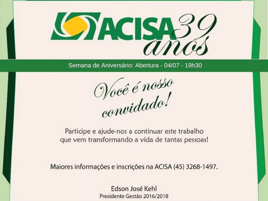 Acisa lança programação de aniversário de 39 anos nesta terça-feira