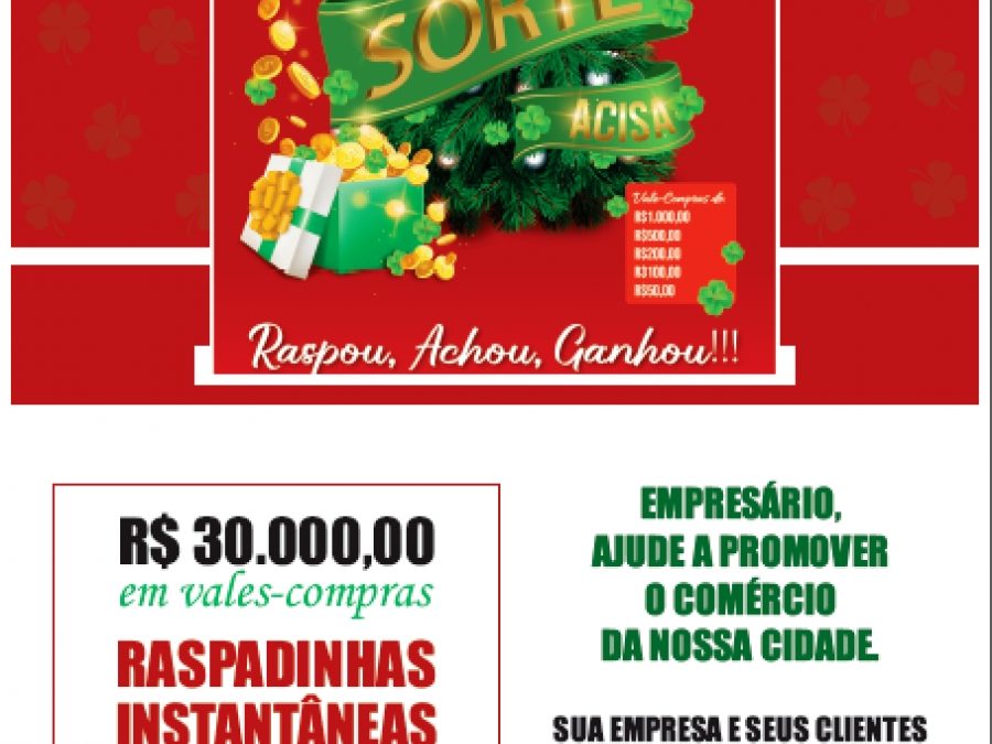 Campanha de Natal da Acisa sorteará R$30 mil em compras no comércio de Santa Helena